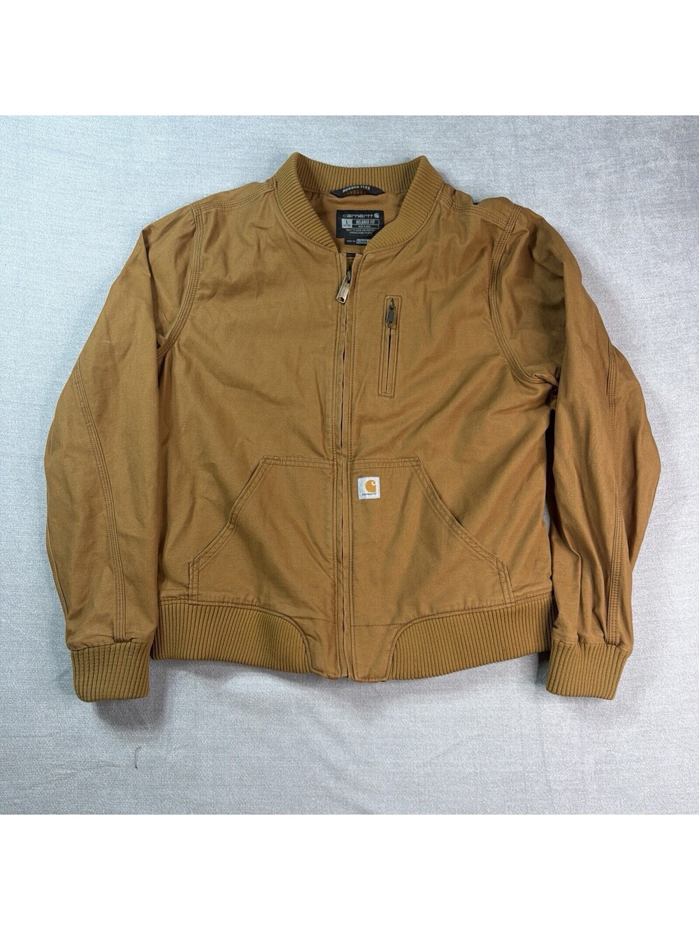 Carhartt Crawford Bomber Jacket Women's Large 12-14 Brown Canvas Zip Up OJ2425-W